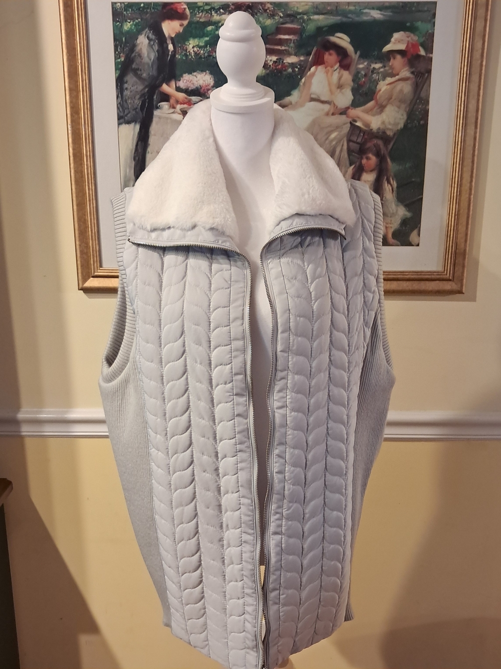 Ruby Rd. Women’s Quilted Faux-Shearling Zip Vest - Light Gray Size L